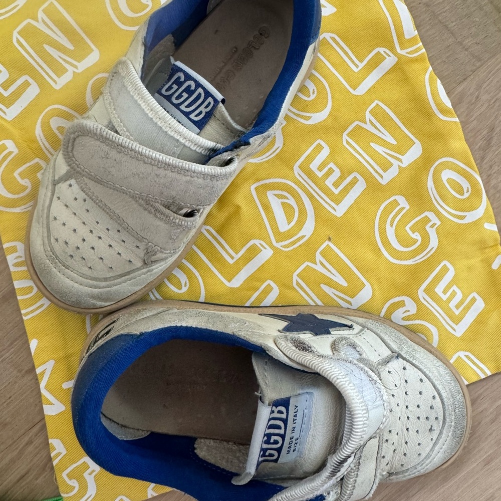 Golden Goose Kids Ball Star White and Blue Sneakers